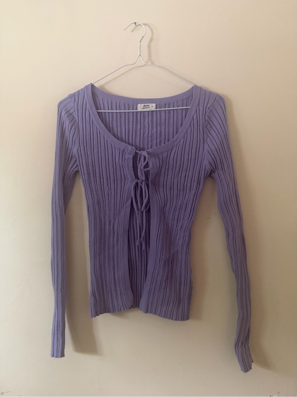 Ardene Lavender Ribbed Tie-Front Long Sleeve Top